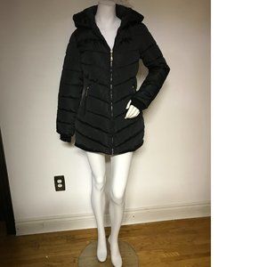 Black Long Coat Jacket Puffer Removable Hood Faux Fox Fur Fall Winter NWOT